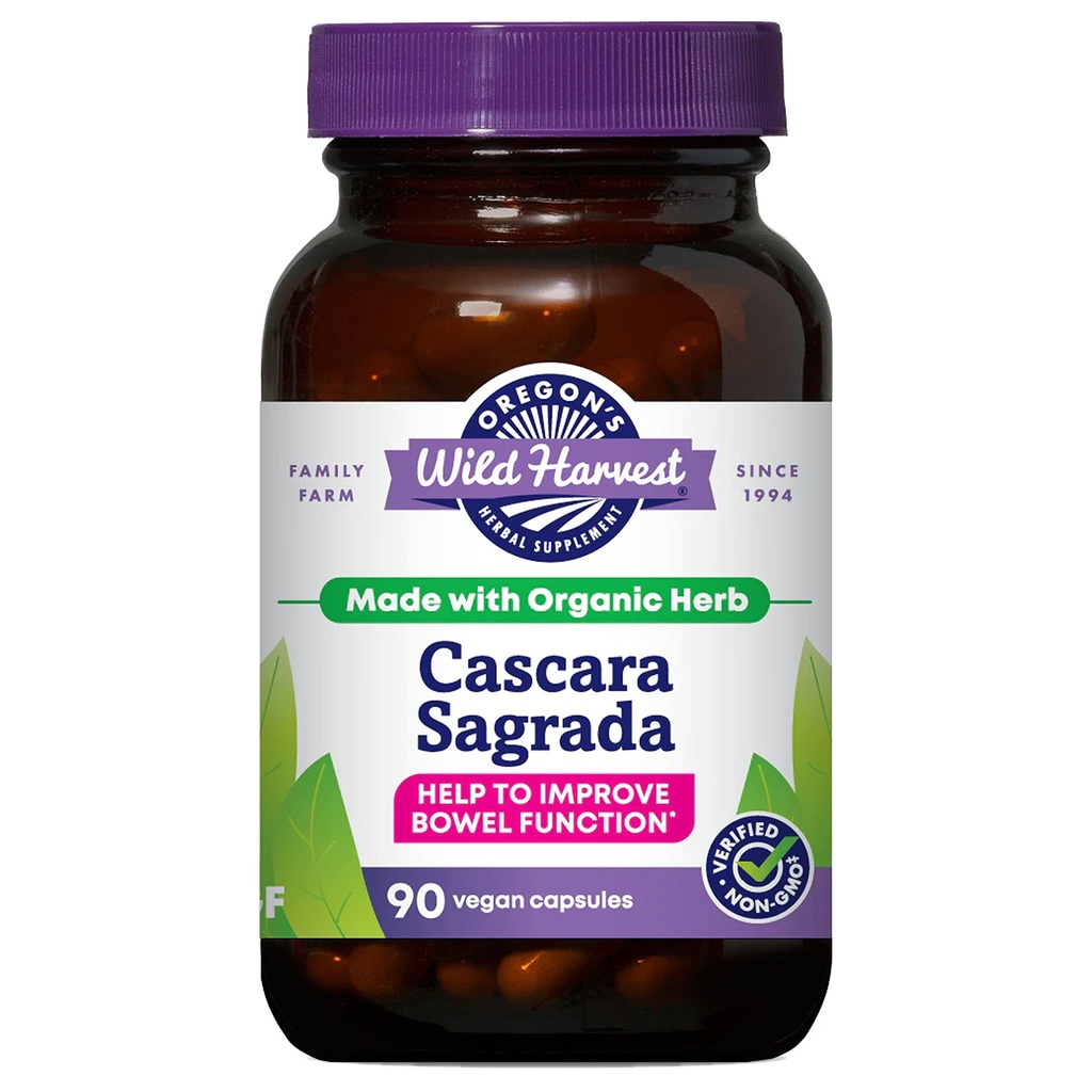 Cápsulas Selvagens de Colheita de Oregon Cascara Sagrada - Laxante Natural Orgânico para alívio de constipação de curto prazo