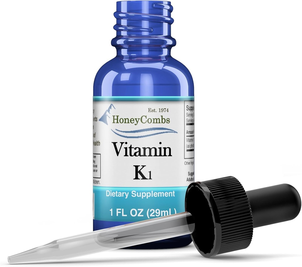 Vitamina K1 Liquid Drops - Made in USA - Filloquinona de alta potência natural para homens, mulheres, crianças, e recém-nascidos grandes para círculos escuros dos olhos - Tamanhos em massa também disponíveis