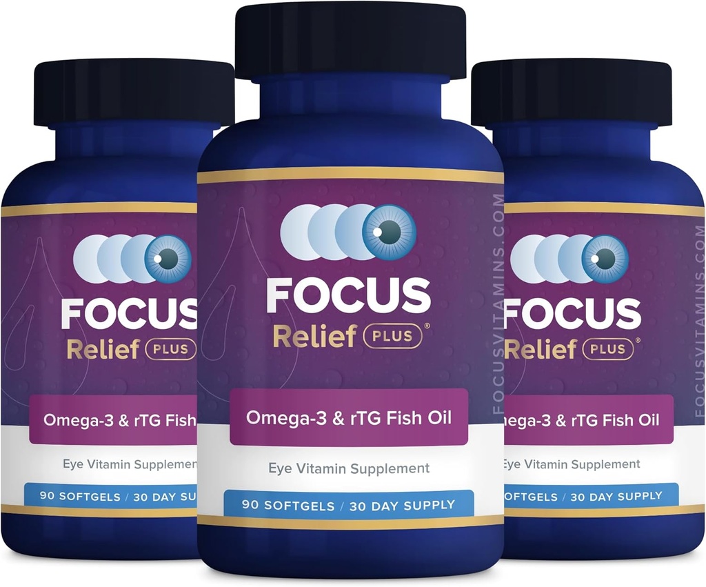 Alívio de foco mais fórmula de olho seco (270 CT. fornecimento de 90 dias) Olho seco Omega 3 Suplemento - Suplemento de alívio de olho seco - óleo de peixe Omega 3 para olho seco