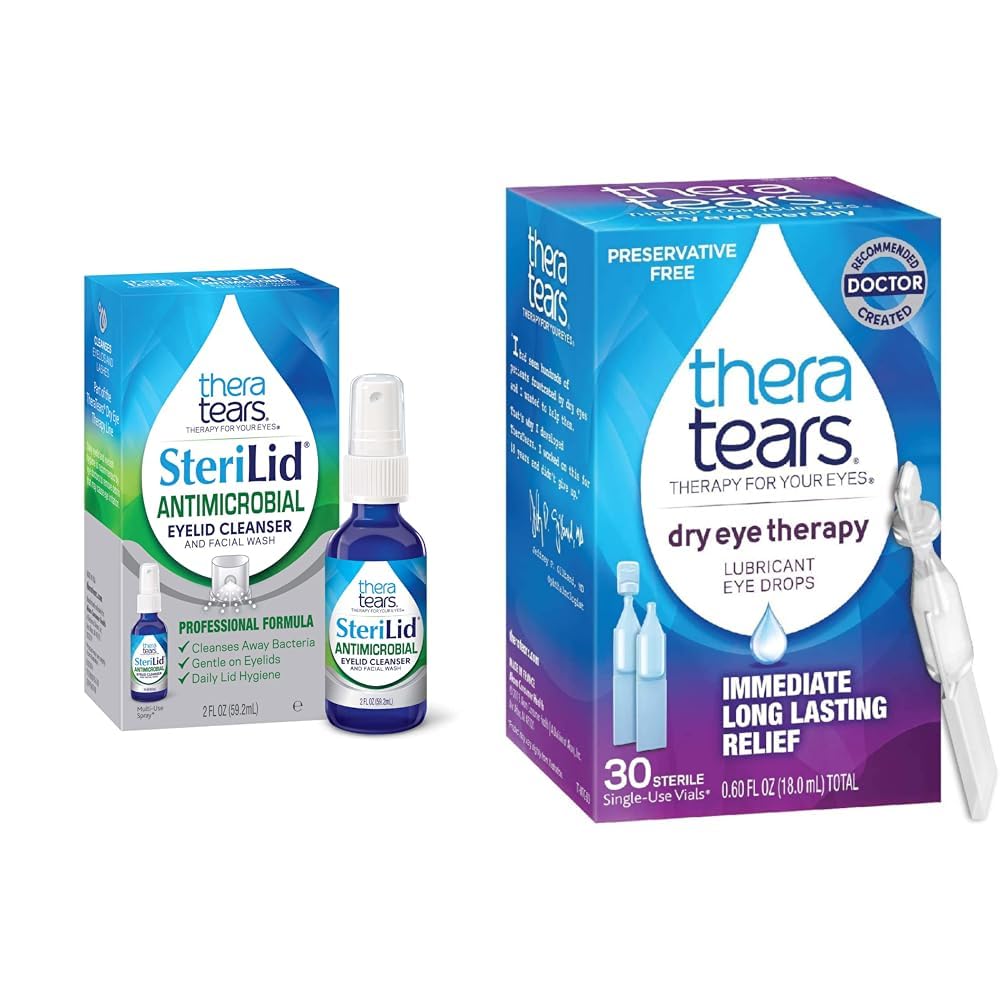 TheraTears SteriLid Eillid Cleanser e Seco Eye Therapy Lubricante Eye Drops Bundle, 2 fl oz e 30 frascos