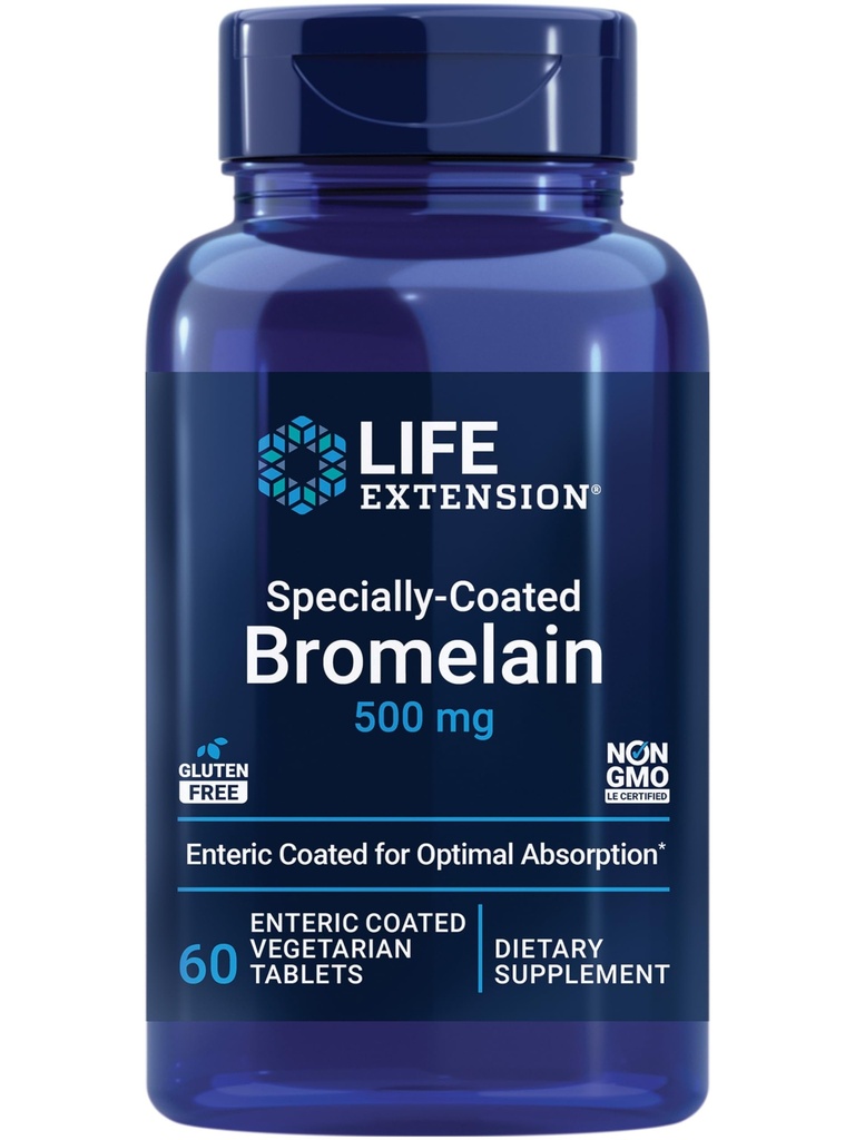 Extensão de vida Bromelaína especialmente revestida, Extrato de Abacaxi, Saúde Conjunta, Conforto Conjunto, Vegetariano, Sem Glúten, Não-GMO, 500 mg, 60 comprimidos entéricos revestidos