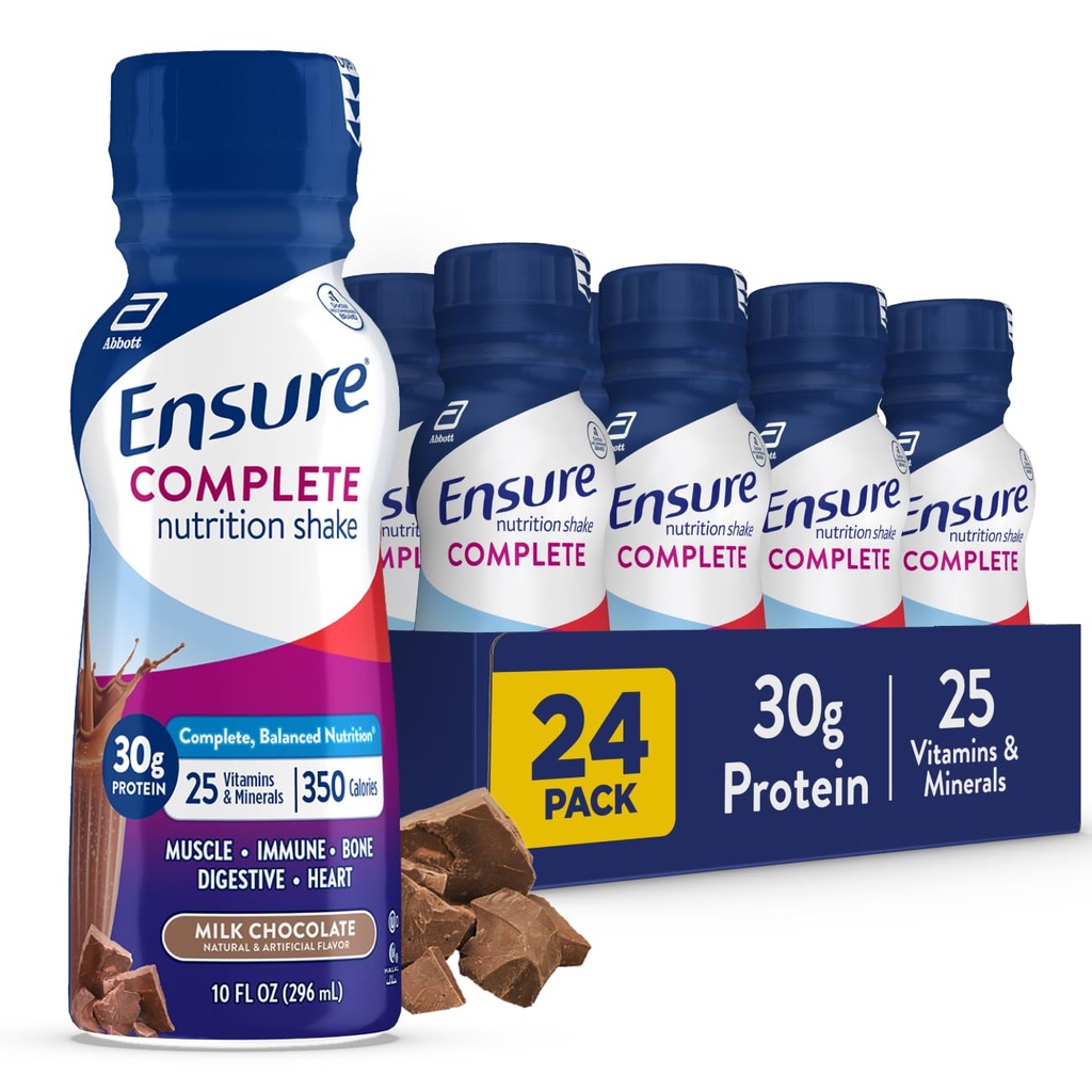 Certifique-se de Completar Leite Chocolate Nutrition Shake, Completa, Substituição de Refeição Equilibrada, Pronto para Beber, 30g de proteína, 25 vitaminas e minerais, 10 fl oz—24 Pack