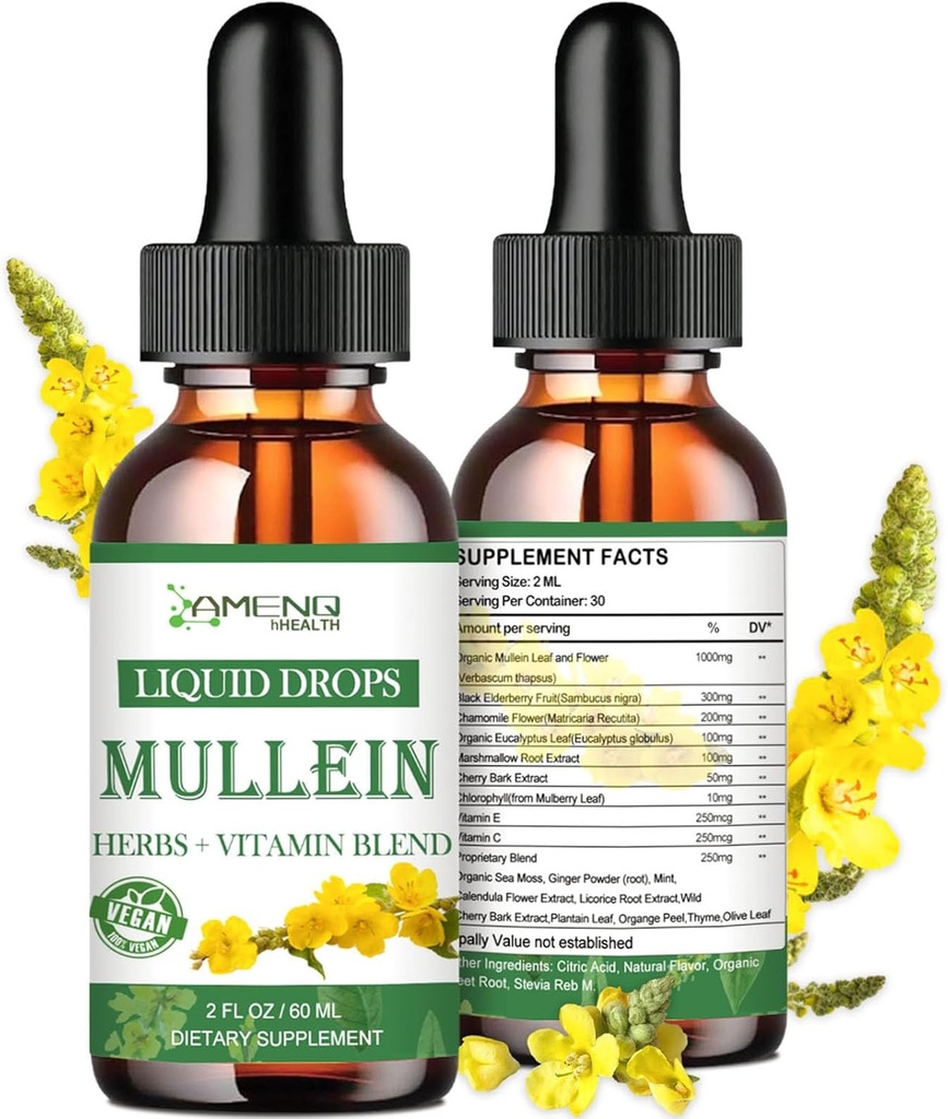Mullein Drops para pulmões, poderoso desintoxicação de limpeza do pulmão para fumante, Mullein orgânico e gotas de clorofila para pulmões, Extrato de folha de Mullein para pulmão e brónquica, Saúde respiratória, Imune Boost 2 FL/OZ