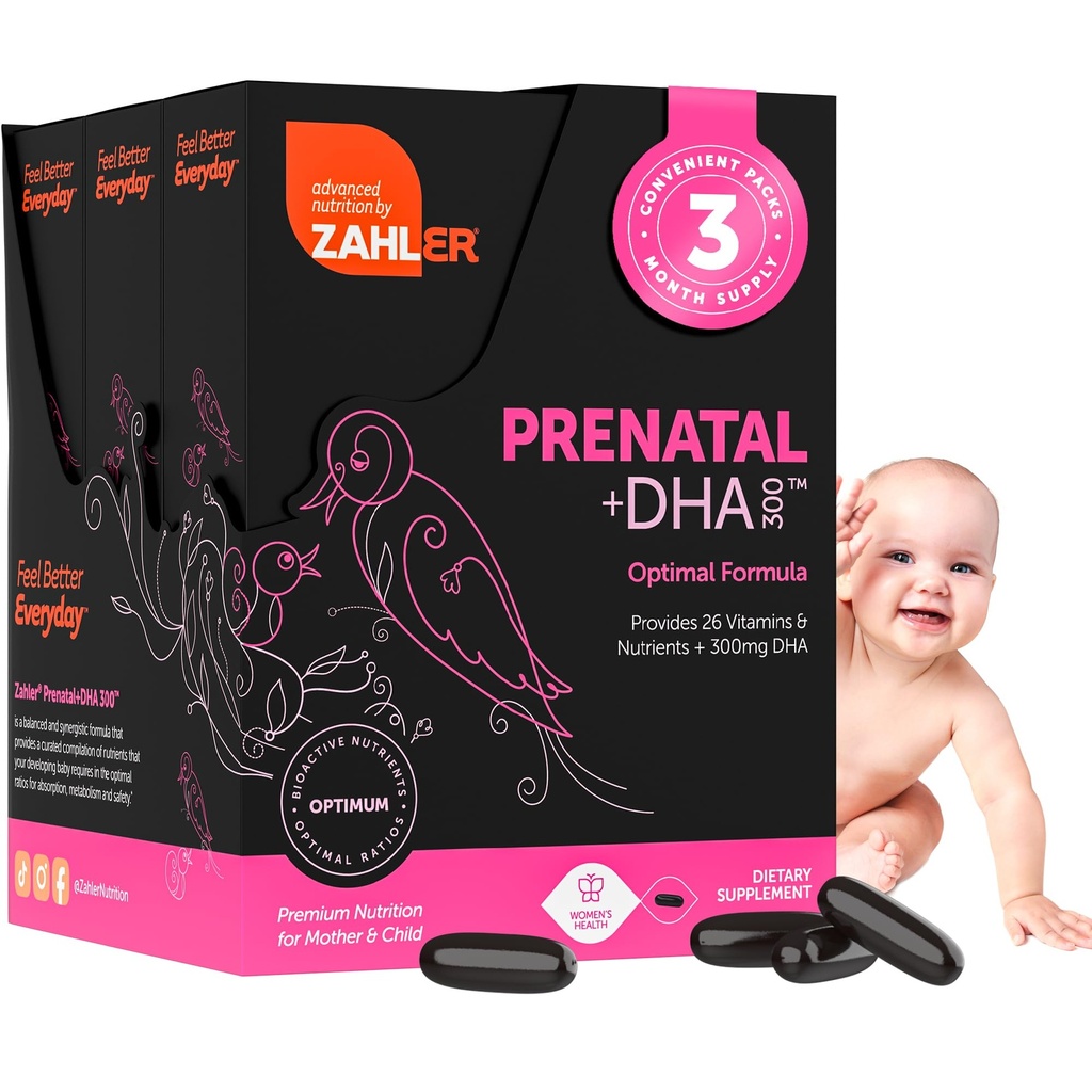 Vitamina pré-natal Zahler com DHA e folato - Suplementos DHA e multivitamina pré-natal para mãe e filho - Kosher Vitaminas pré-natais DHA com ferro, pré-natal Softgels (180 Count of 1))