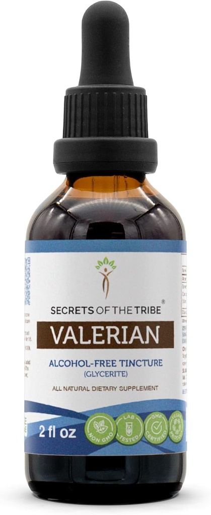 Segredos da tribo Valerian Alcohol-Free Liquid Extract, Valerian (Valeriana Officinalis) Secado Root Tintura Suplemento (2 FL OZ)