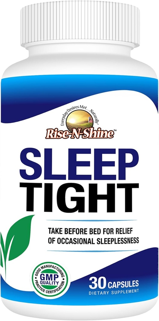 Rise-N-Shine Sleep Tight Supplement com 5 HTP, Magnésio, GABA e L-Teanina - para Mulheres e Homens - 30 dias de Fornecimento (30 cápsulas)