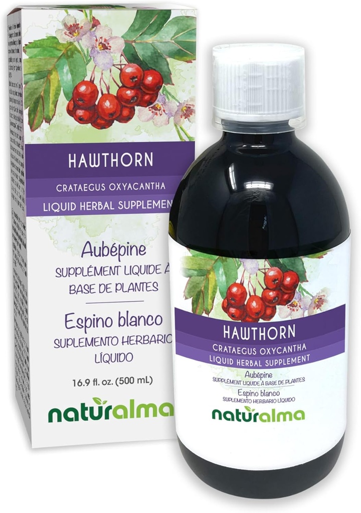 Naturalma Hawthorn (Crataegus oxyacantha) Folha e flor Tintura sem álcool - 16.9 fl oz Extrato líquido em gotas - Suplemento de ervas - Vegan