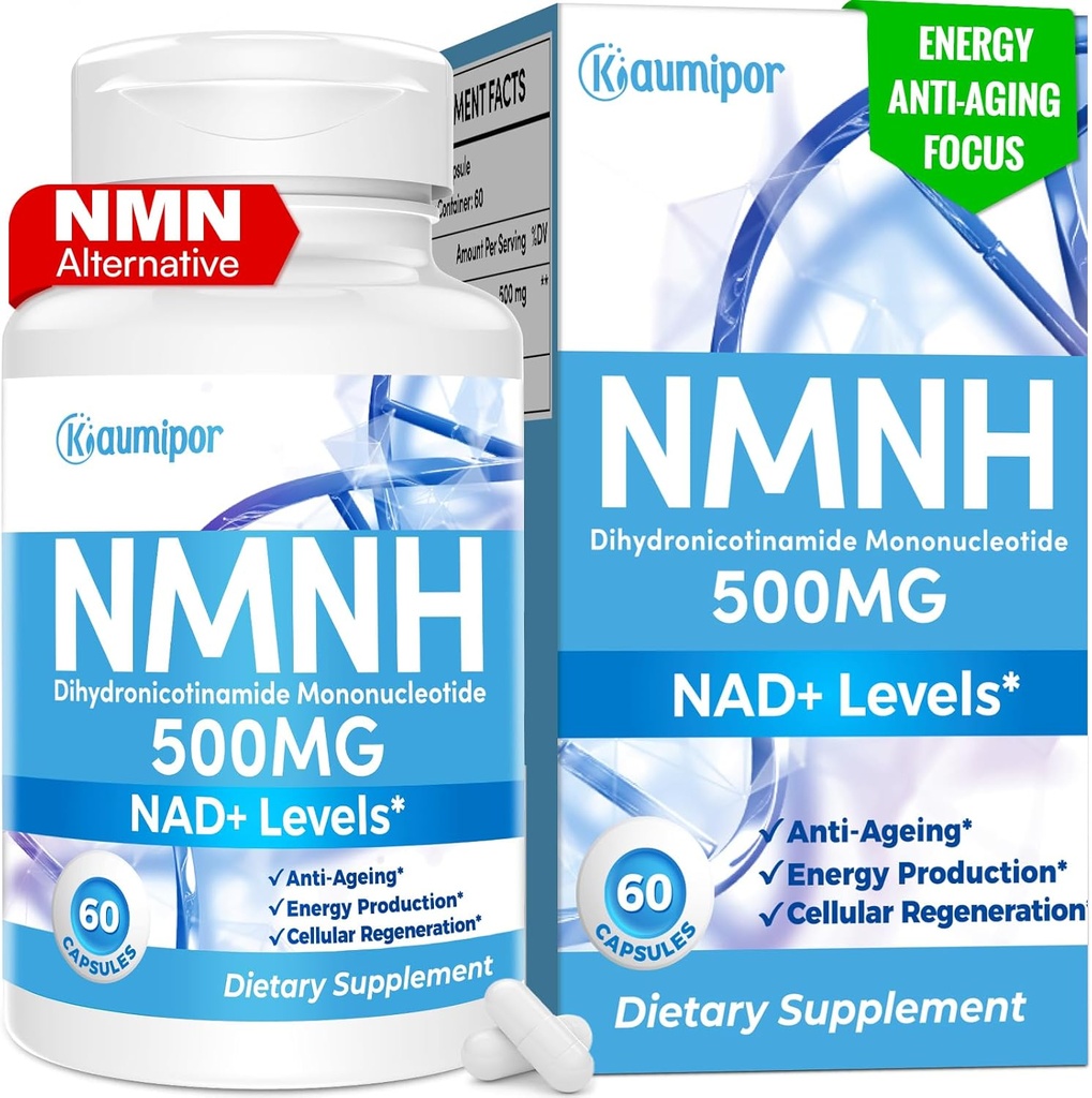 NMNH (Dihidronicotinamida Mononucleotídeo) NMN Suplemento Alternativo, 500 mg Por Servindo NAD Suplemento para aumentar NAD+ Níveis, para Anti envelhecimento, Energia, Imunidade, Foco, 60 Cápsulas Vegan