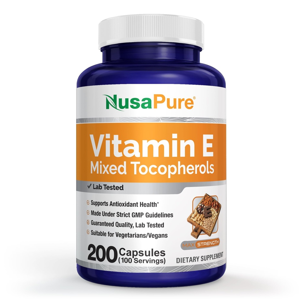 NusaPure Vitamina E 1000 UI 200 Comprimidos (Não- OGM, sem glúten) - Tocoferóis Mistos