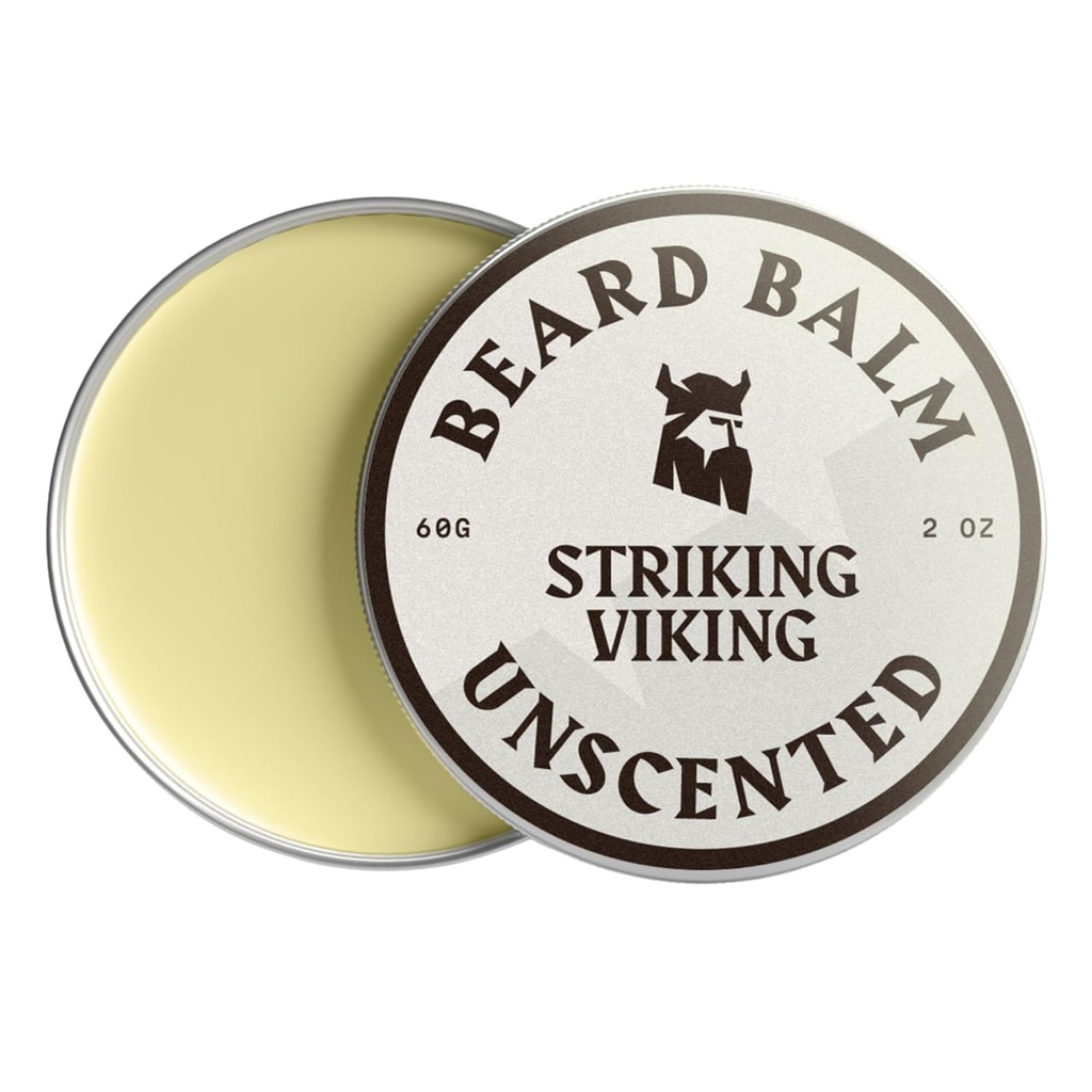 Balsa de barba viking para homens - Deixe em Beard Conditioner - Styling Balm feito com manteiga de barba naturalmente derivada, Argan & Jojoba Óleos (2 Ounce (Pacote de 1), Unscented)