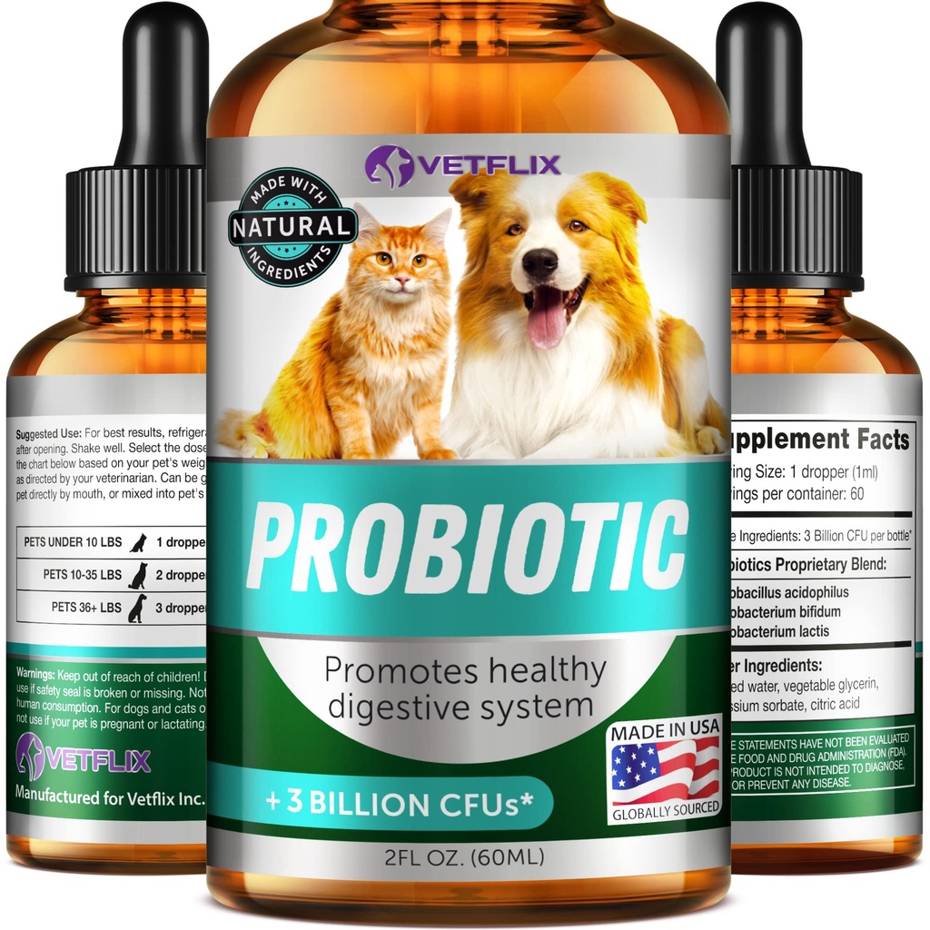 Probióticos Premium para Cães, Gatos - Enzimas Digestivas e Suplemento Prebióticos - Ajuda a aliviar a diarreia, Vómitos, Estômago Chateado, Gás, Obstipação e Respiração Ruim - Suporta Sistema Digestivo - 2 Fl Oz