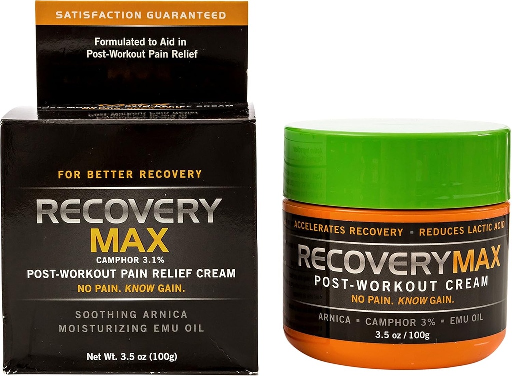 RecuperaçãoMax – Creme pós-treino – Para o uso no programa de treino fitness para acelerar a recuperação muscular – Reduzir a dor muscular - Voltar ao exercício mais rápido –Recuperação Suplemento – 3,5 onças