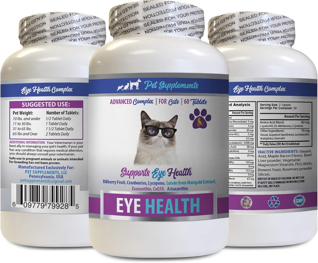 cat Eye Vitaminas - Cats Eye Health Complex - Fórmula avançada para a visão - Imune Boost - gato astaxantina - 1 garrafa (60 comprimidos)