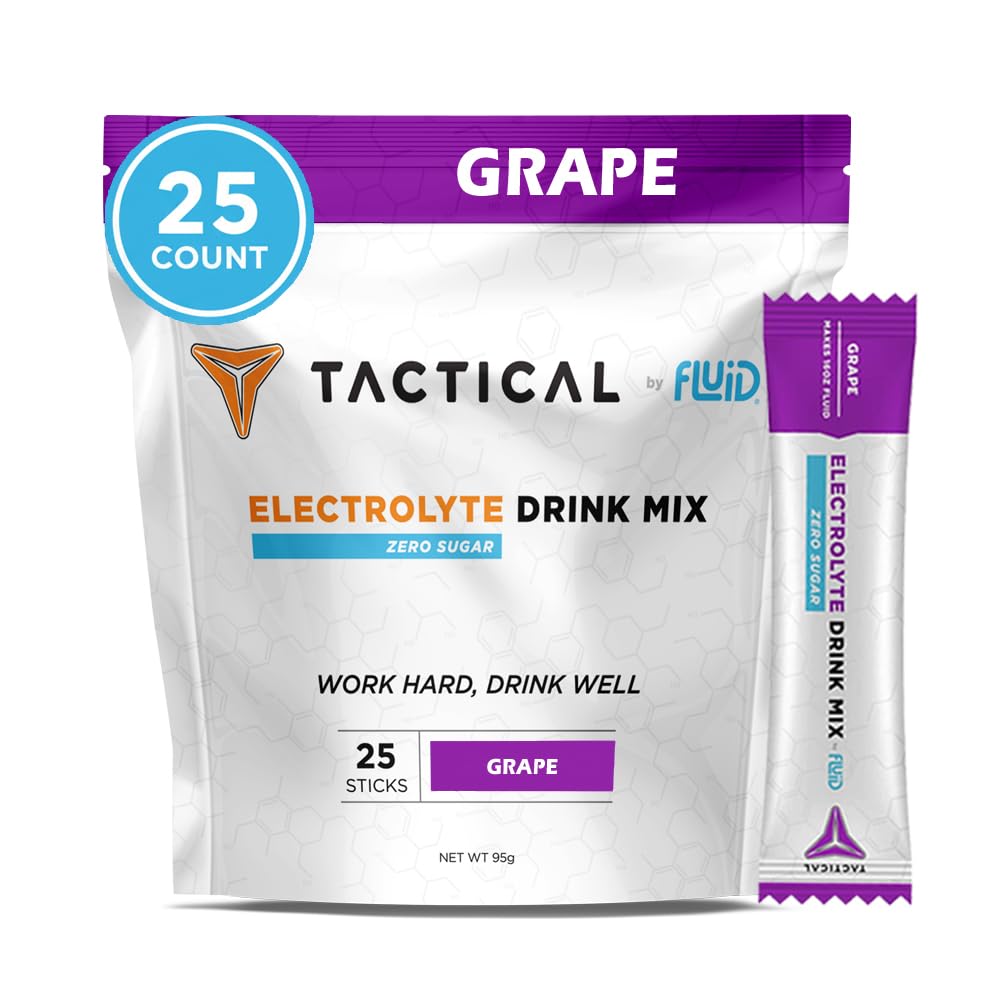 Fluido Táctico - Açúcar Zero, Keto Electrolyte Powder, Pacotes de Hydration, Made in USA (Grape, 25 Count)
