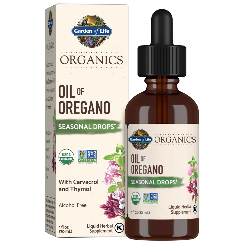 Jardim da Vida Orgânicos Óleo de Orégano Sazonal Drops 1fl oz (30 mL) Líquido, planta concentrada Based Imune Support - Alcohol-Free, Orgânico, Não-GMO, Vegan & Gluten Suplementos de ervas