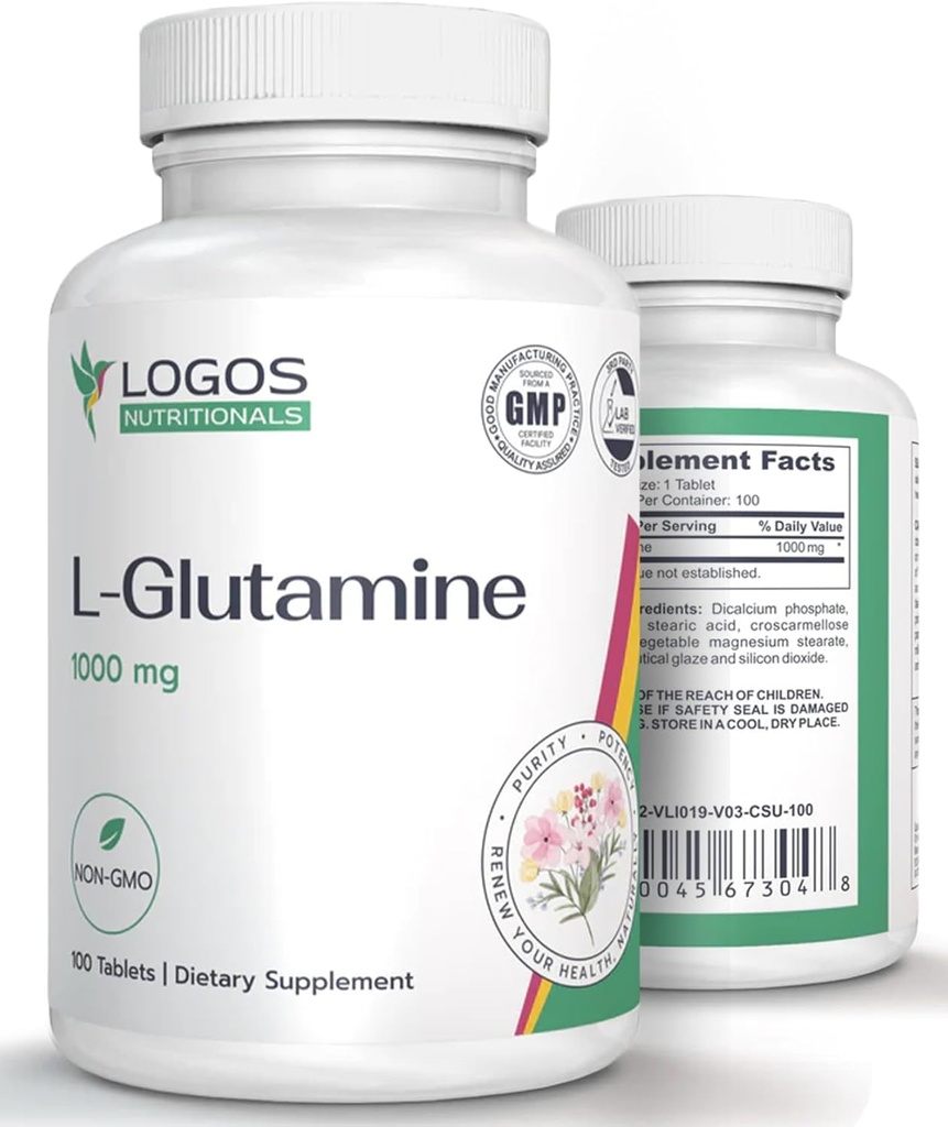 L Glutamina 1000mg . Suplemento dietético para tecidos musculares . Não-GMO L-Glutamina para Gut Saúde e revestimento .