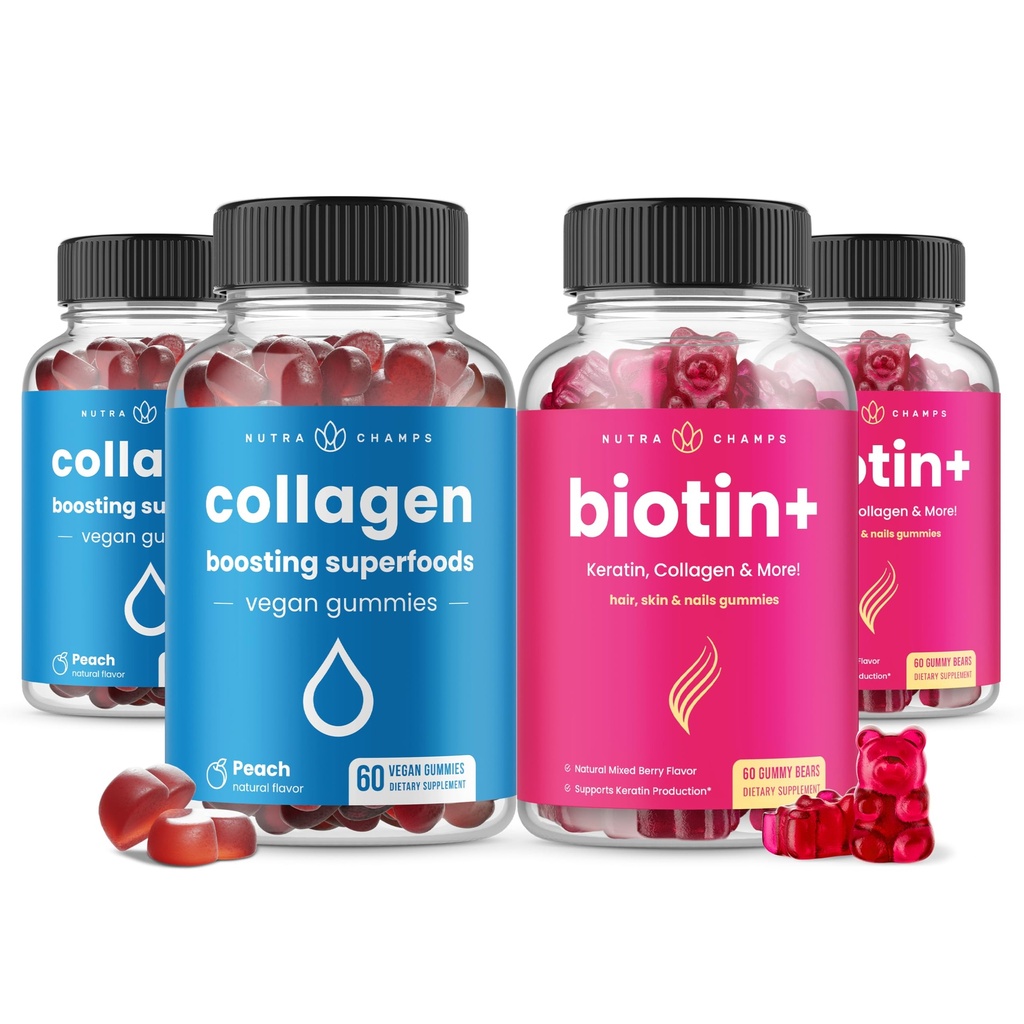 NutraChamps cabelo completo, pele & pregos Bundle. Biotina, Colágeno, Queratina