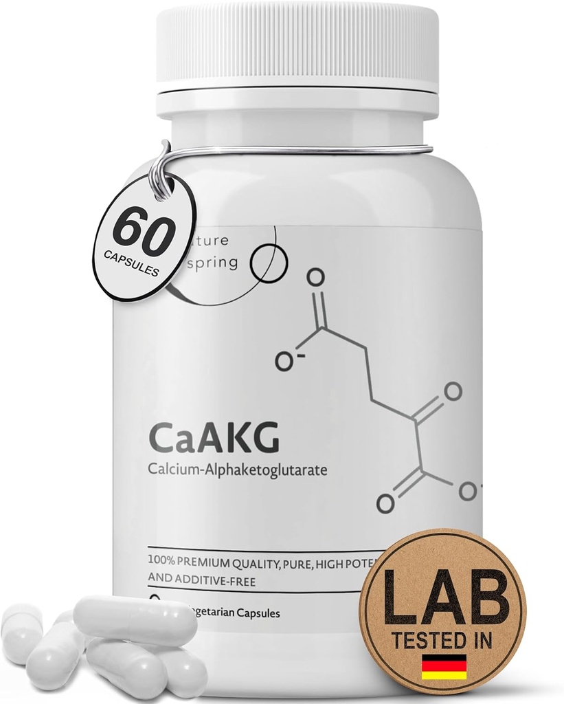Suplemento CaAKG (Alpha Ketoglutarato) (1.000 mg por 2 Cápsulas, 60 Cápsulas). Suporta Energia Celular