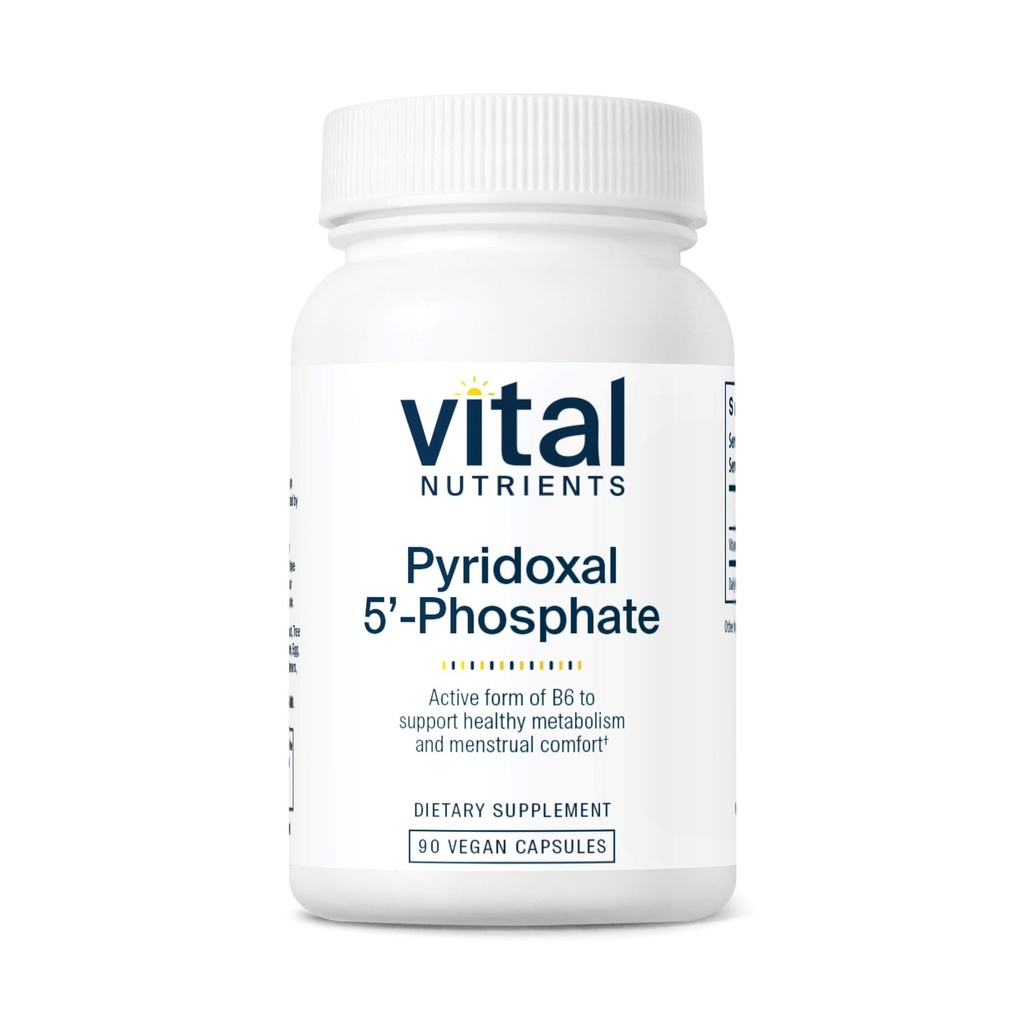 Nutrientes vitais Piridoxal-5 Fosfato de vitamina B6 ativada, B6 metilada para o metabolismo, PMS, e suporte menstrual* Suplemento P5P de alta potência, Gluten, Dairy, Soy Free