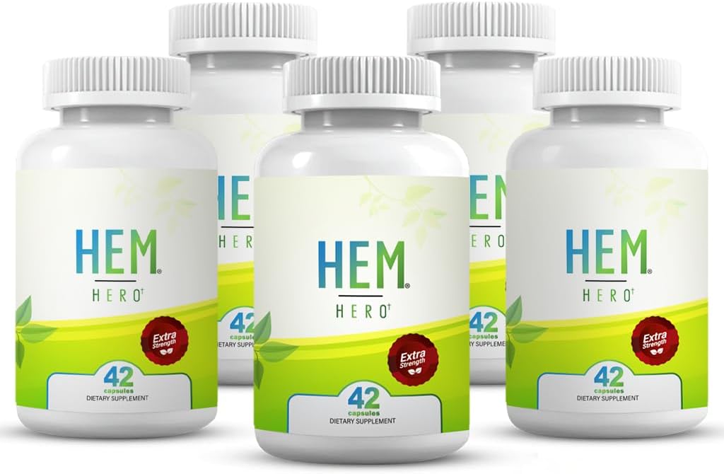 Hem Hero® Tratamento de hemorróidas de força extra - Reduzir Inchaço, Irritação e Irritação - - 42 Cápsulas - (5-Pack)