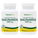 Natures Plus Niacinamida 1000 mg - 90 Comprimidos de Libertação Mantida, Pacote de 2 - Suporta Imune & Skin Health, Produção de Energia e Função Cérebro - Vegetariano, Glúten Livre - 180 Total Servings
