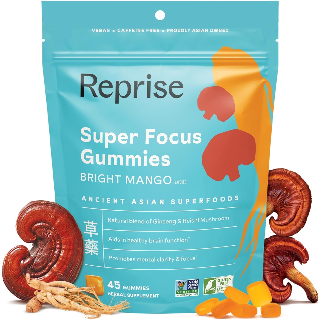 Gummies Focus para Adultos Ginseng americano e coreano com extratos de cogumelos Reishi