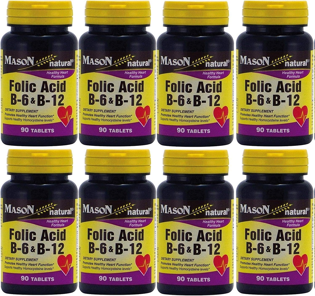 Mason Vitaminas Ácido Fólico B-6 & B12 Fórmula 90 Comprimidos por embalagem de 8 Total 720 Comprimidos