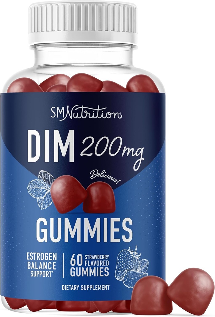 Glândulas DIM 200mg Equilíbrio Hormônio Gummies para PMS, Menopausa, Acne Hormonal e Mais Estrogênio Equilíbrio e Detox para Mulheres e Homens com 50mg Raiz de Beterraba para Apoio Antioxidante