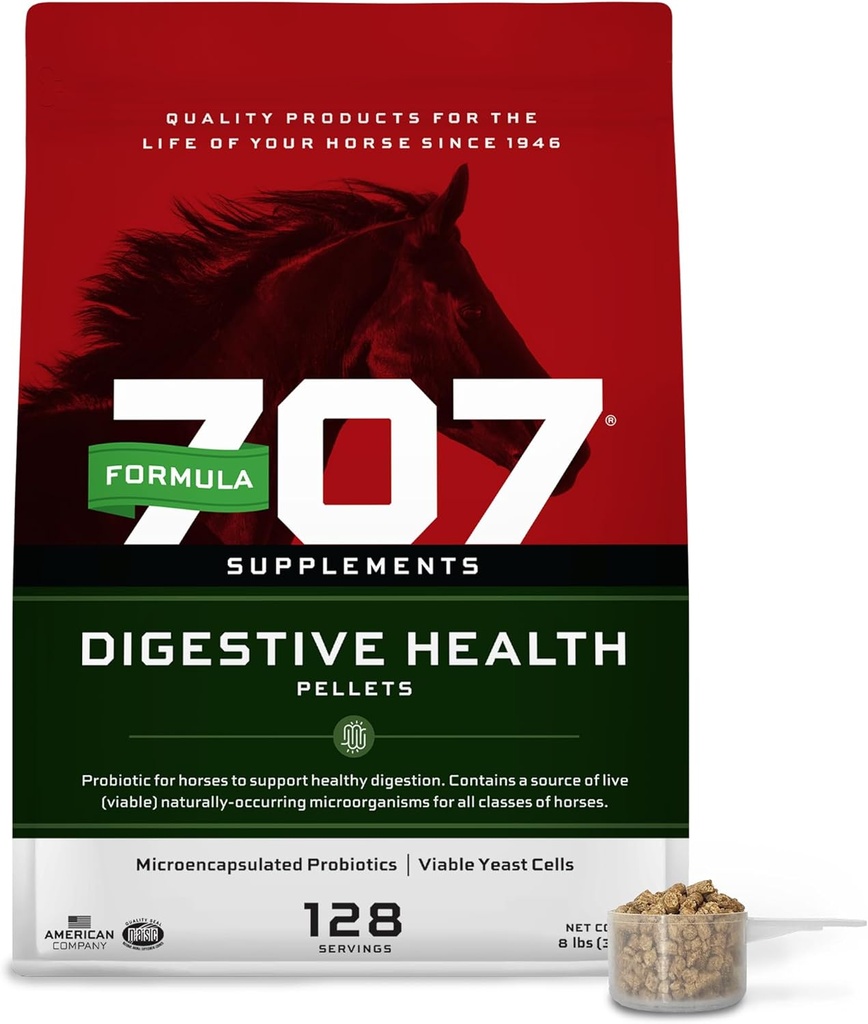Fórmula 707 Suplemento de Equina Digestiva de Saúde, Bolsa de 8lb – Probióticos, Prebióticos e Enzimas Digestivas para Cavalos