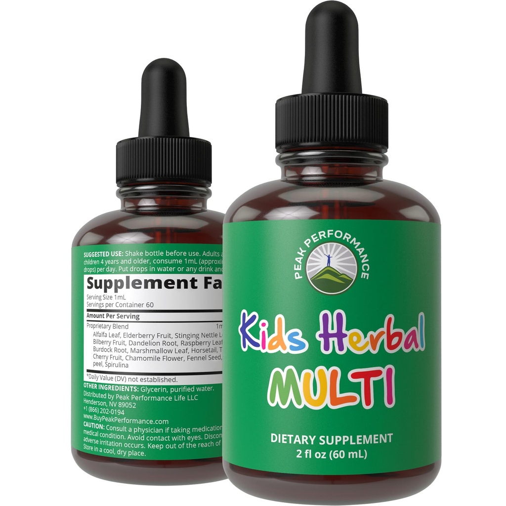 Crianças Vitaminas de Ervas. Crianças líquidas Multivitamínico de ervas. Nenhum sabor amargo. Açúcar grátis 14-in-1 Vegan Suplemento gotas para crianças, Crianças, Adolescentes. Misturado em água eles nem sequer provar