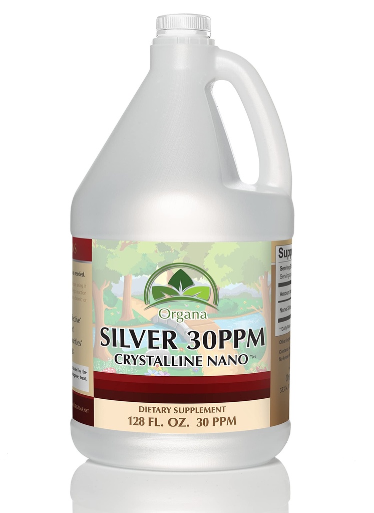 Organa Crystalline Nano Coloidal Silver - Líquido Ultra Puro Prateado para Suporte Imune - Ultimate Bio Active Supplement Solution - Plata Coloidal - 1 Galão (128 Ounces) - 30 PPM