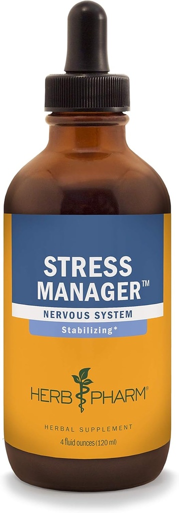 Herb Pharm Stress Manager Fórmula líquida de ervas com Rhodiola e extratos líquidos de basílio sagrado - 4 onça