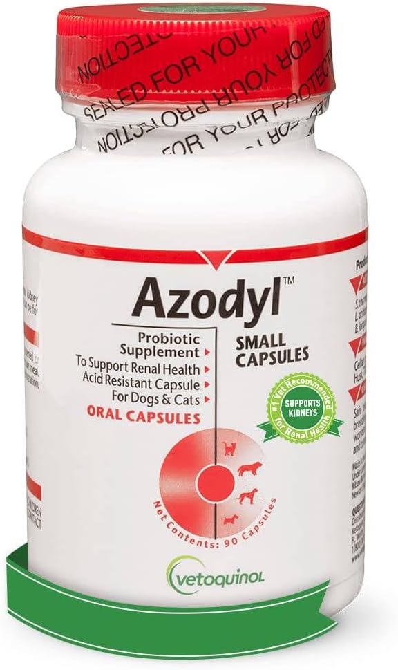 Vetoquinol Azodyl Renal Health Supplement for Dogs & Cats, 90ct - Bem-Estar de Animais de estimação Probióticos - Ajuda Suporte Função do Rim & Gerenciar Toxinas Renais - Renal Care Supplement - Bonés Pequenos Fácil de Lavar