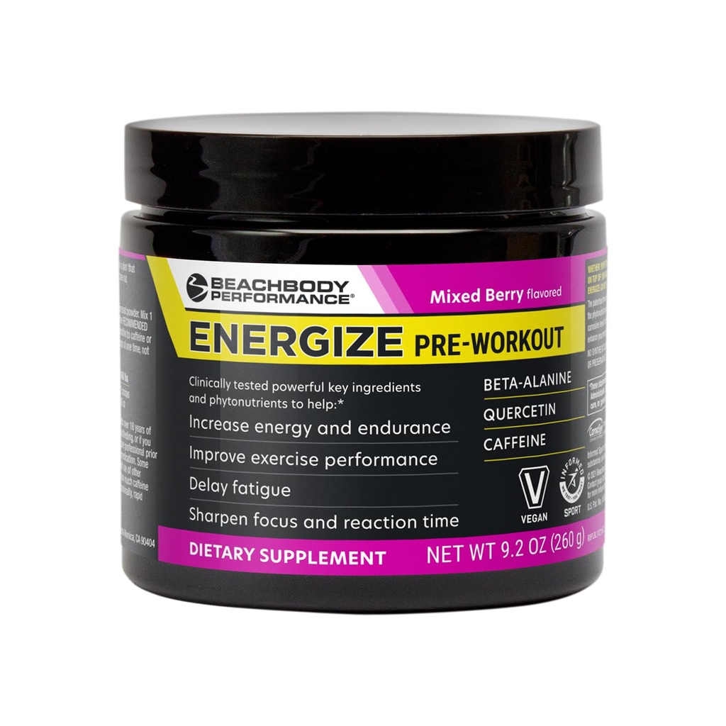 BODi Energize pré-treino em pó - Beta-Alanine, Quercetin e baixa dose Fórmula de cafeína para melhor energia e foco, Aumentar Energia e Endurance Suplemento, Berry misto, 40 Servings