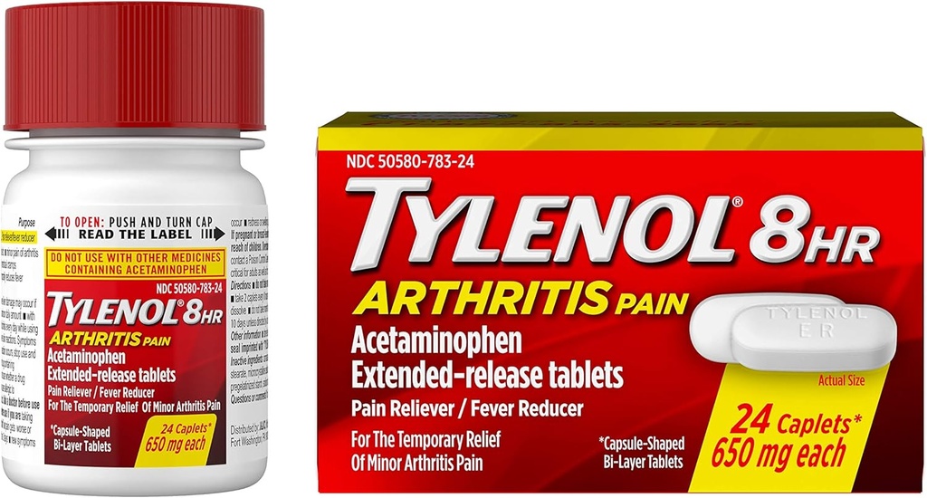Tylenol 8 horas Artrite Dor Comprimidos com acetaminofeno para dor articular, 24 ct
