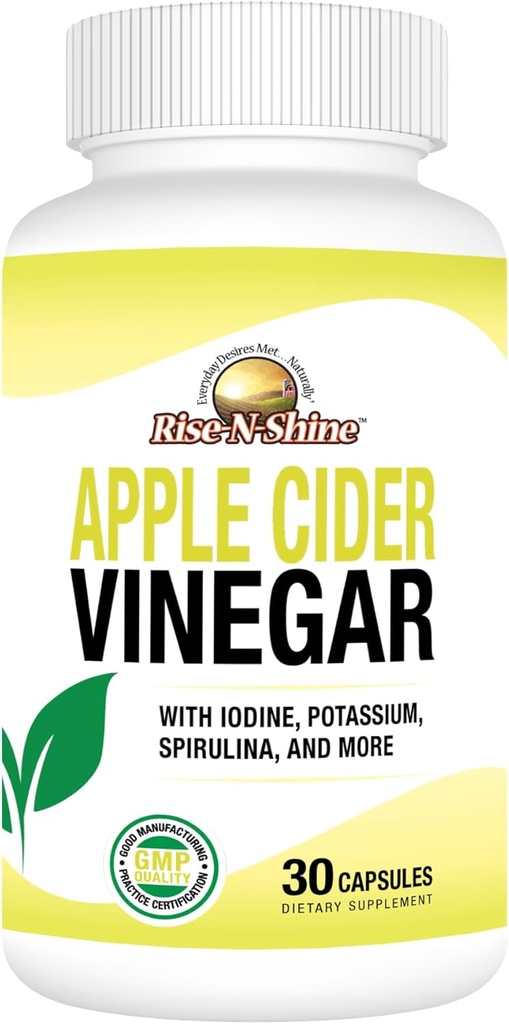 Rise-N-Shine Apple Cider Vinagre Cápsulas - Imune Support Vitaminas - Gut Suporte para Mulheres e Homens Fonte de 30 dias (30 Cápsulas)