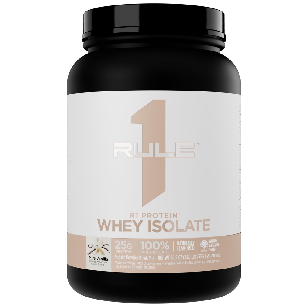 Regra 1 naturalmente aromatizado R1 proteína Whey Isolate - fórmula limpa com 25g de proteína e 6g BCAA Exclusivamente isolado e hidrolisado Fontes para recuperação de exercícios (1,7 libras*, baunilha pura)