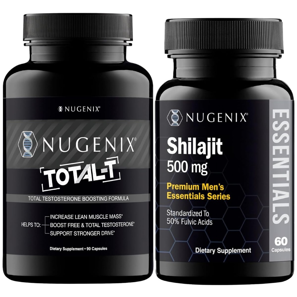 Nugenix Essentials Shilajit e Total-T Testosterona Booster para Homens