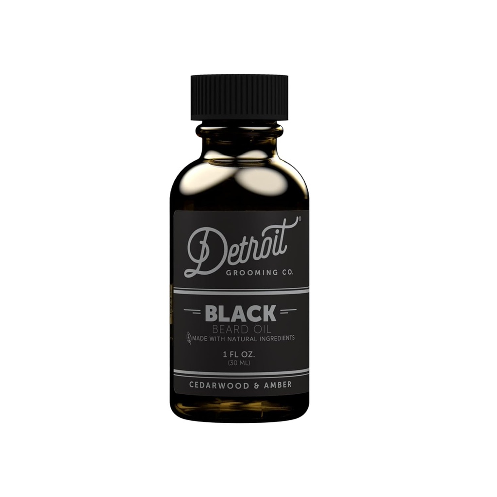 Detroit Grooming Beard Oil - Hidratação e Nutrição Fórmula com Vitamina - Cedarwood & Amber • Preto (1 oz)