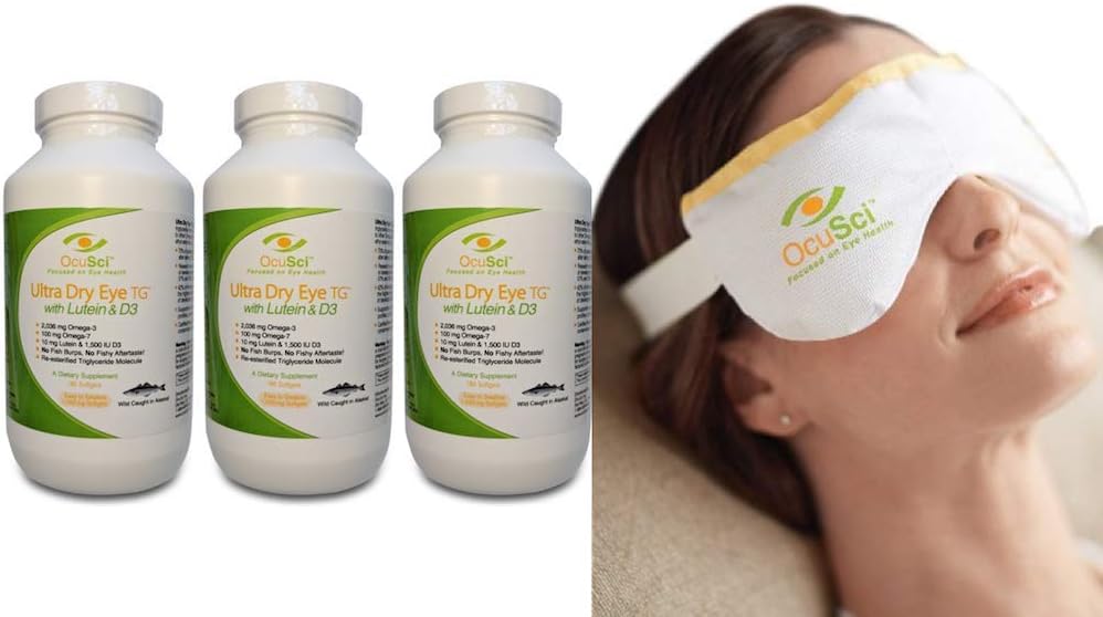 Formulado para olhos secos com Triglicéride Ultra Pure Omega-3, Omega-7, Lutein e D3 e um Compresso de Olho Seco