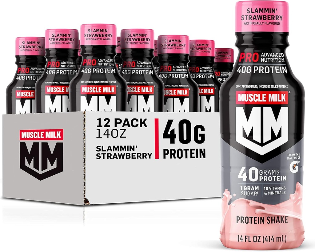 Muscle Milk Pro série Protein Shake, Slammin' Strawberry, 40g Protein, 14 Fl Oz, 12 Pack