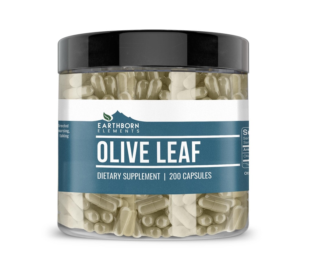 Elementos nascidos da Terra Olive Leaf Extract 200 Cápsulas, Puro e não diluído, Sem aditivos