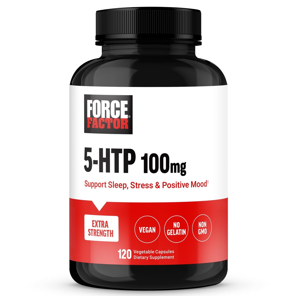 FORCE FACTOR 5HTP Ajuda ao sono e suplemento de apoio ao humor, Força extra 5 HTP, Suplemento natural do sono para adultos para apoiar o equilíbrio de calma e estresse, Vegan, Não-GMO, 120 cápsulas