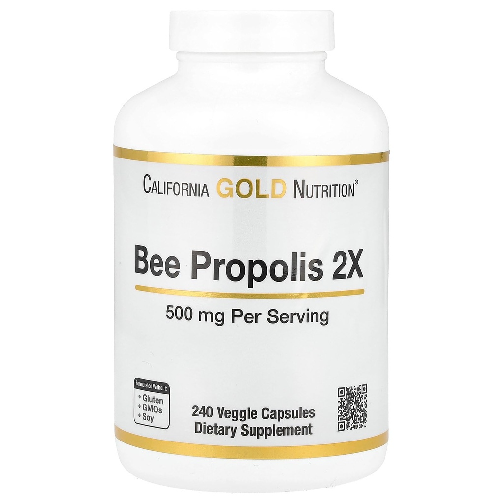 California Gold Nutrition Bee Propolis 2X Potência, Extrato Concentrado 500 mg, Equivalente a 1000 mg de Própolis Natural, Suporte Imune Saúde & Vitalidade*, 240 Cápsulas Veggie