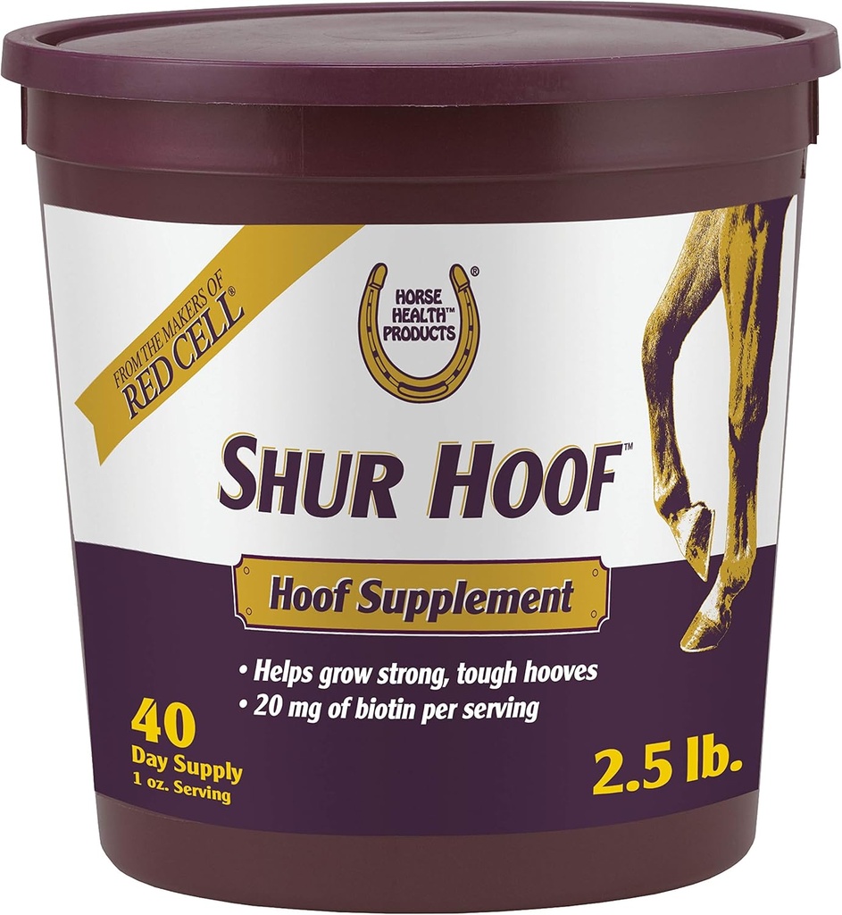 Horse Health Shur Hoof Hoof Hoof Suplemento para cavalos, Ajuda a crescer forte, duro Hooves, 2,5 libras, 40 dias de fornecimento
