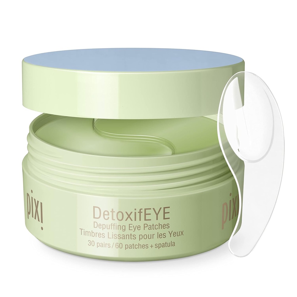 Pixi DetoxifEYE Depuffing Hydrogel Under-Eye Patches, Pepino, Ácido Hialurônico e Cafeína Para Olhos Puffy e Círculos Escuros, Área de olhos hidratados, 30 pares, 60 Patches