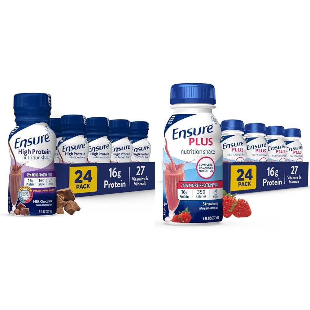 Certifique-se de alta proteína leite chocolate Nutrição Shake com fibra, 24 Pack & Plus Strawberry Nutrition Shake, Refeição Shake substituição, 24 Pack