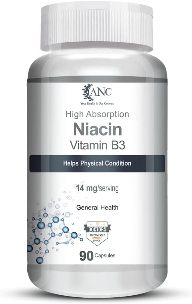 Genéricos Niacin Vitamina B3 Cápsulas - with Flush, Non-GMO, Gluten Free -90 Cápsulas