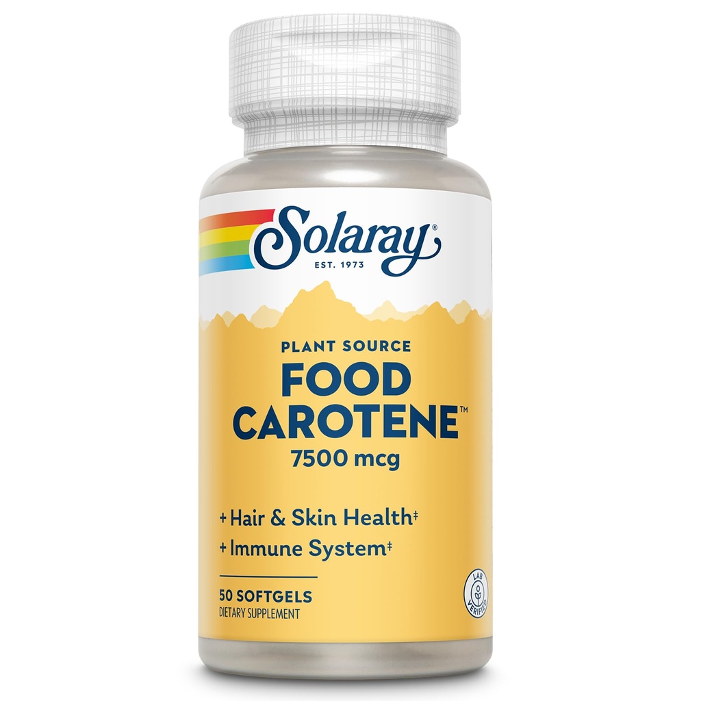SOLARAY Food Caroteno, Vitamina A como Beta Caroteno 25000UI - Carotenóides para pele saudável e olhos, atividade antioxidante e suporte do sistema imunológico