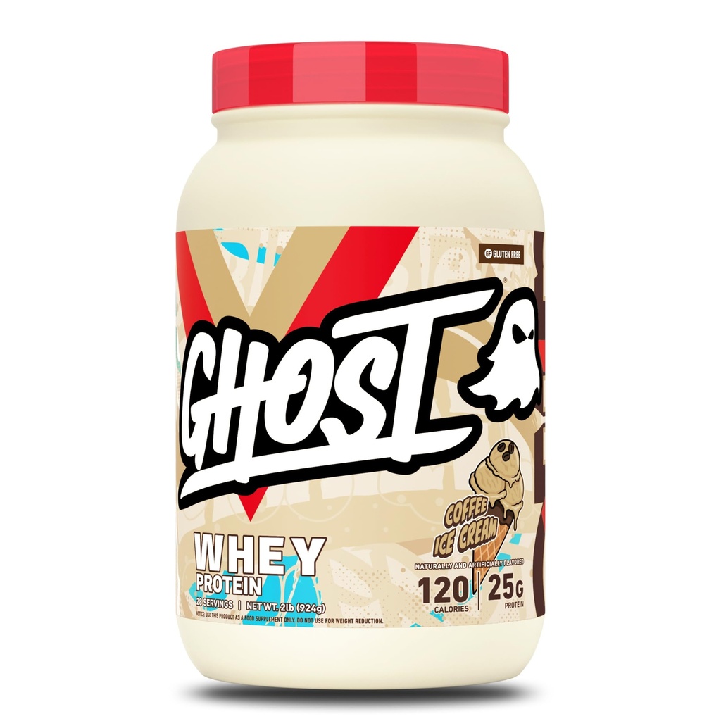 GHOST Whey Protein Powder, Coffee Ice Cream - 2LB, 25G de proteína - Whey Protein Blend - - Pós-treino Fitness & Nutrition Shakes, Smoothies, Baking & Cooking - Soy & Gluten-Free
